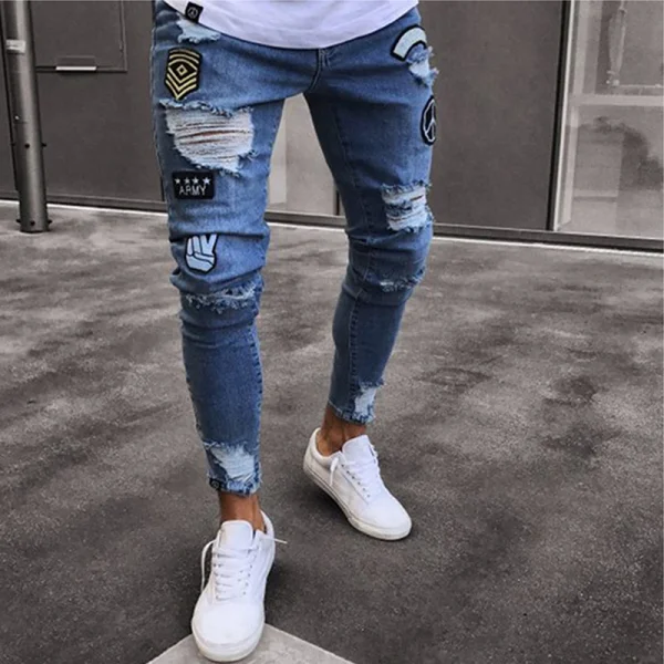 Men Stretchy Ripped Skinny Jeans - Image 2