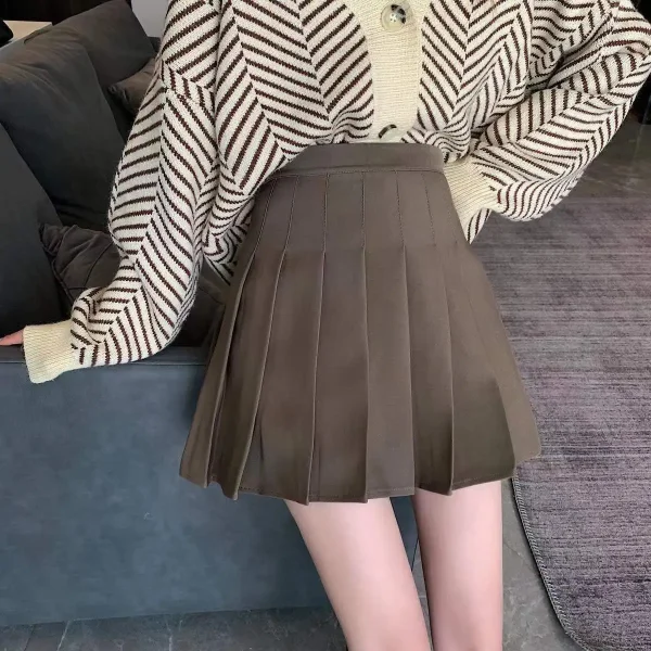 Slim Solid Color Pleated Short Skirt - Image 9