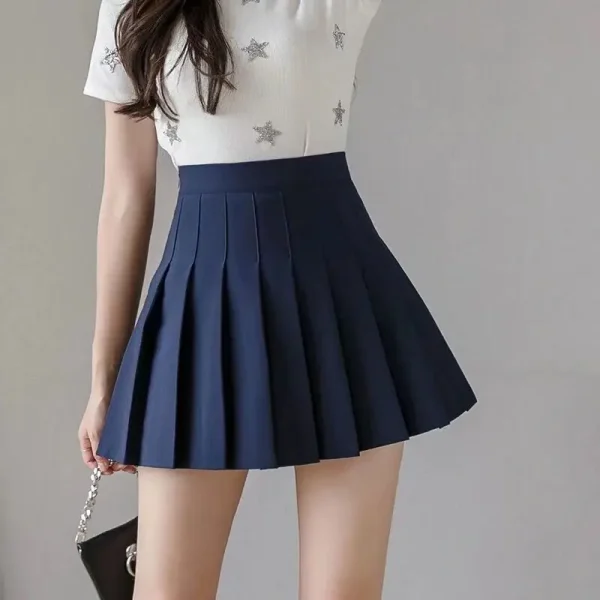 Slim Solid Color Pleated Short Skirt - Image 12
