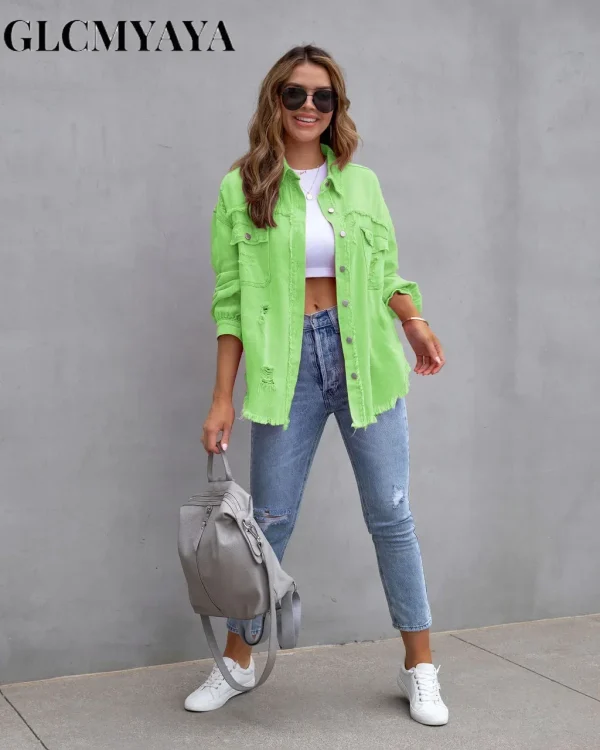 Women's Denim Jacket with Rough Edges - Image 2