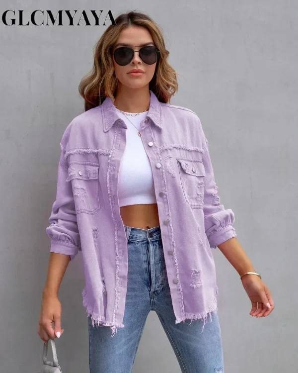 Women's Denim Jacket with Rough Edges - Image 5