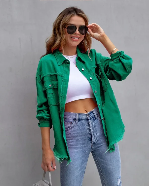 Women's Denim Jacket with Rough Edges - Image 13