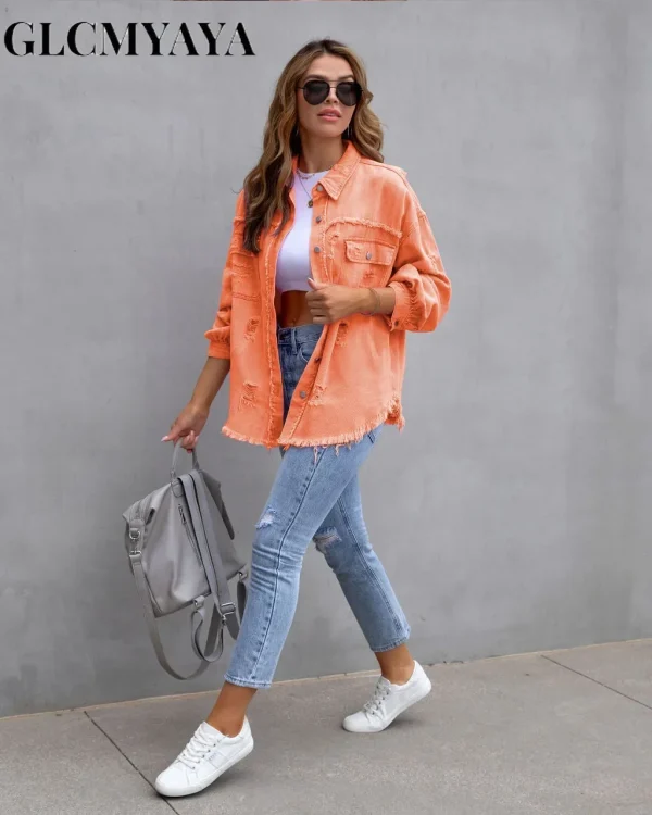 Women's Denim Jacket with Rough Edges - Image 4