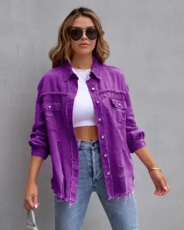 Women's Denim Jacket with Rough Edges - Image 24
