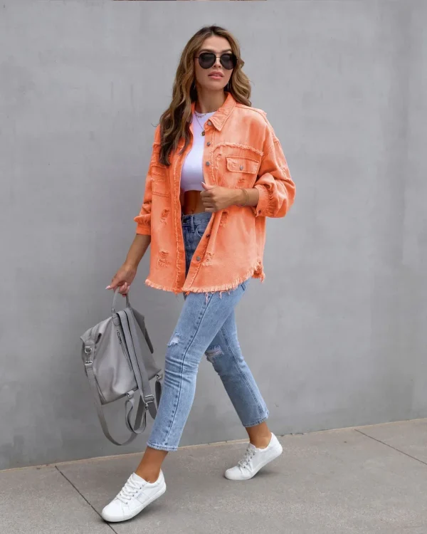 Women's Denim Jacket with Rough Edges - Image 11