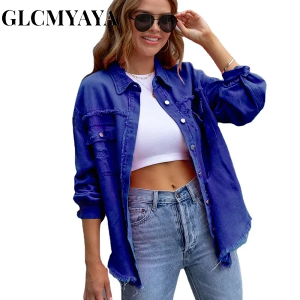 Women's Denim Jacket with Rough Edges - Image 3