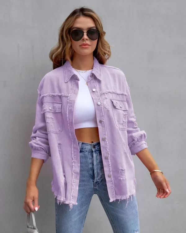 Women's Denim Jacket with Rough Edges - Image 10