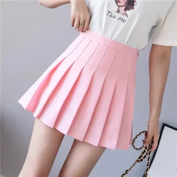 Slim Solid Color Pleated Short Skirt - Image 7