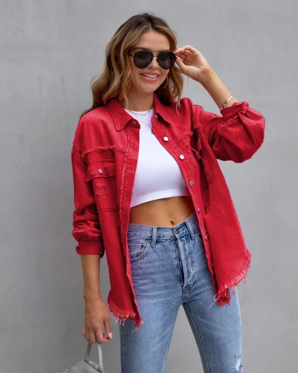 Women's Denim Jacket with Rough Edges - Image 21